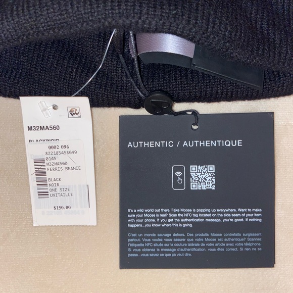 Moose Knuckle Black Knit Beanie with Red/White Logo - Men's Accessory - Picture 3 of 4